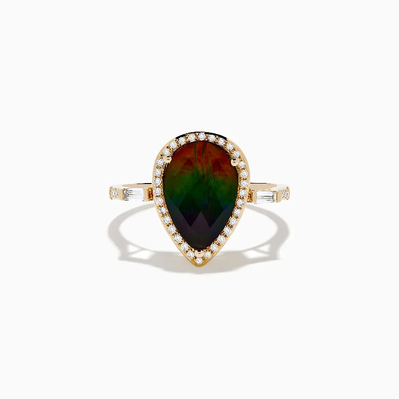 rose gold spiral ring-14K Yellow Gold Ammolite and Diamond Ring