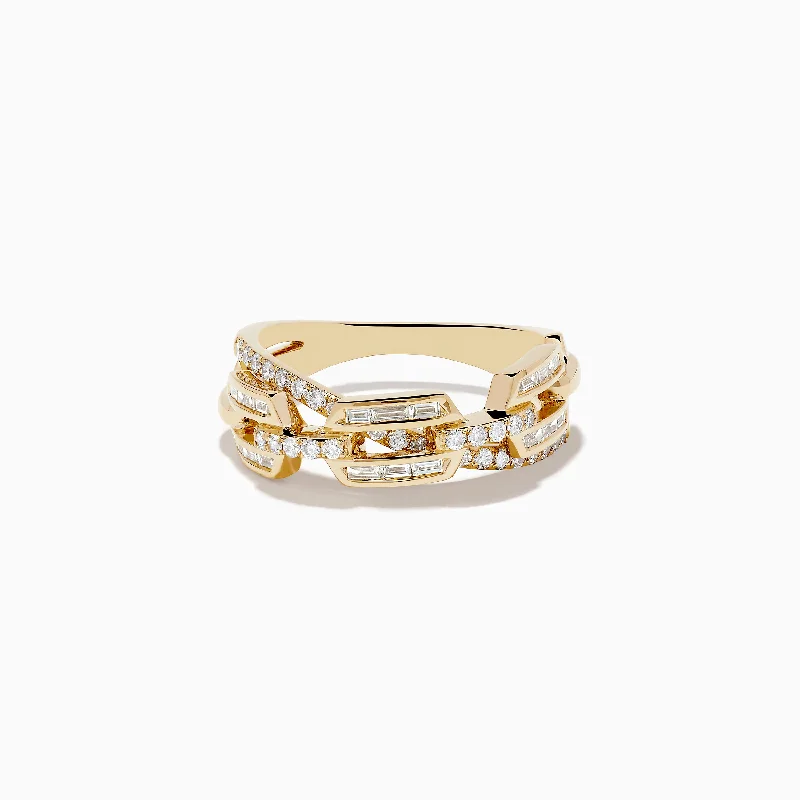 sculpted silver band ring-14K Yellow Gold Diamond Chain Link Crossover Ring 0.46 TCW