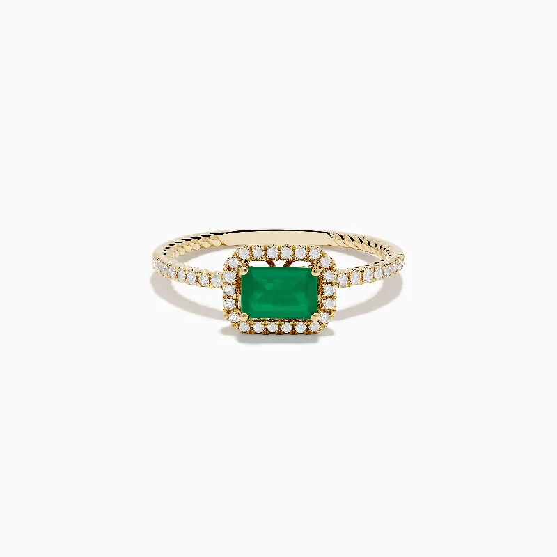 twist shank ring-14K Yellow Gold Emerald and Diamond Ring