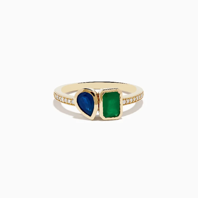 drifter aquamarine ring-14K Yellow Gold Emerald and Sapphire Toi Et Moi Diamond Ring