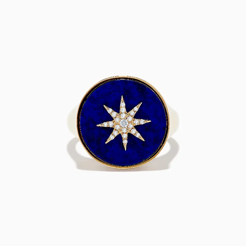 gleaming emerald ring-14K Yellow Gold Lapis and Diamond Compass Ring