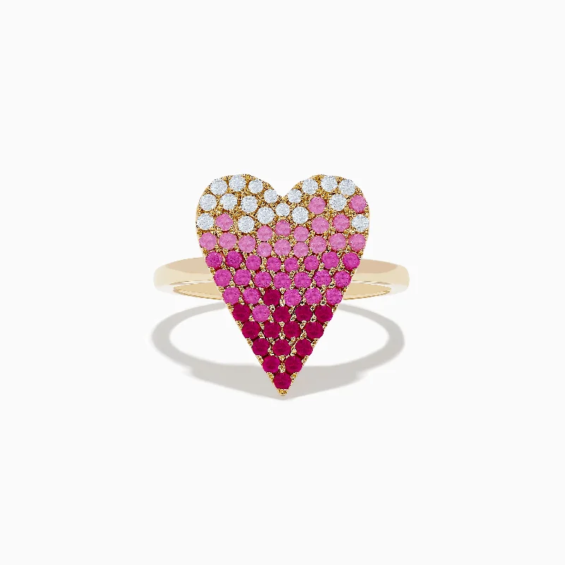 ripple-shaped band ring-14K Yellow Gold Pink Sapphire & Diamond Heart Ring