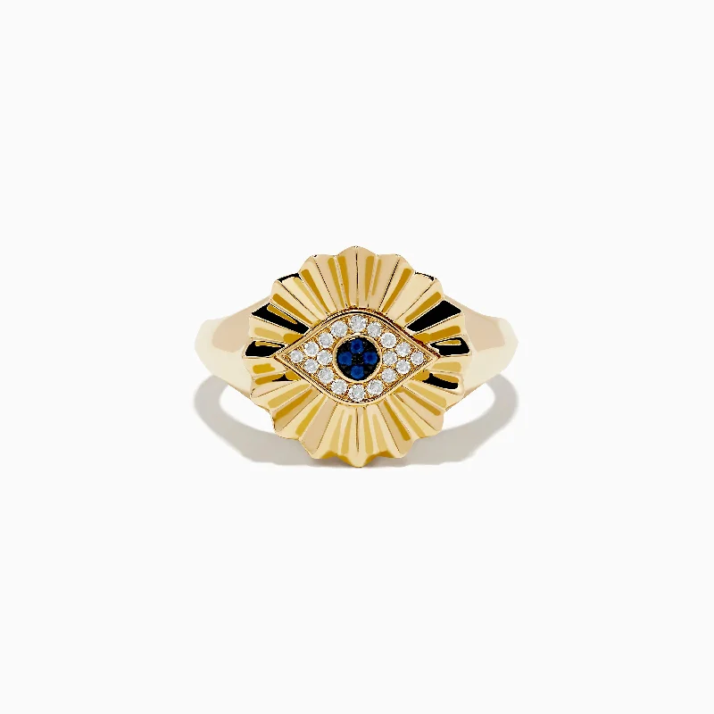 ocean blue ring-14K Yellow Gold Sapphire and Diamond Evil Eye Ring