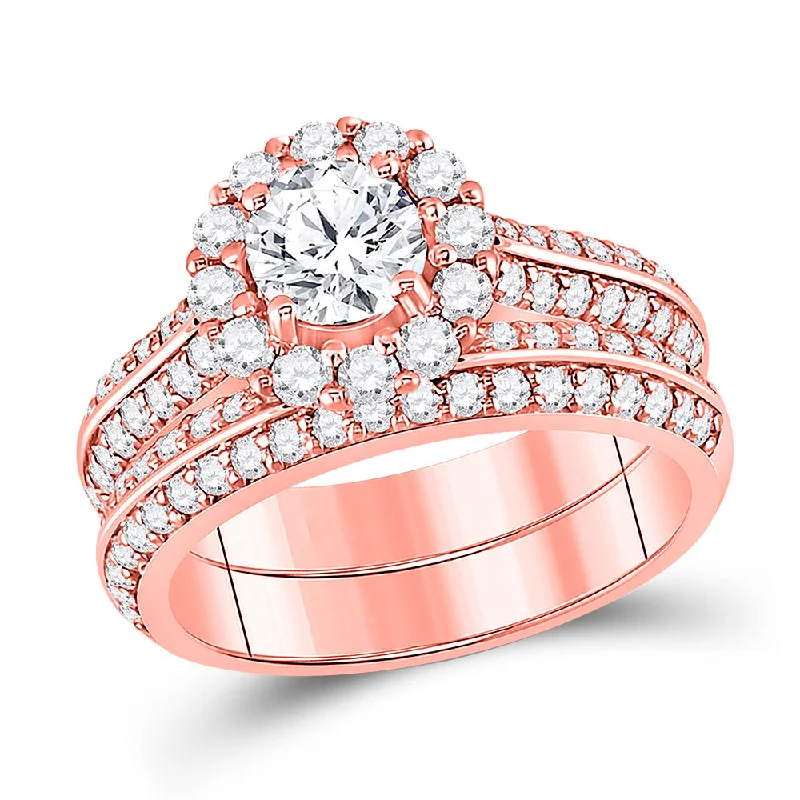 slender promise ring-14kt Rose Gold Round Diamond Bridal Wedding Ring Band Set 1-7/8 Cttw