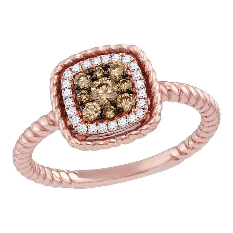 emerald stone ring-14kt Rose Gold Womens Round Brown Diamond Square Ring 1/3 Cttw