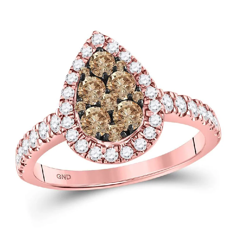 pentagon-shaped ring-14kt Rose Gold Womens Round Brown Diamond Teardrop Cluster Ring 1 Cttw