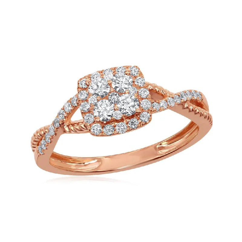 sprig leaf ring-14kt Rose Gold Womens Round Diamond Square Cluster Twist Ring 1/2 Cttw