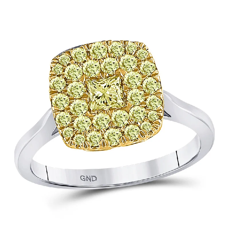 gleaming emerald ring-14kt Two-tone Gold Womens Princess Yellow Diamond Solitaire Square Frame Ring 1 Cttw