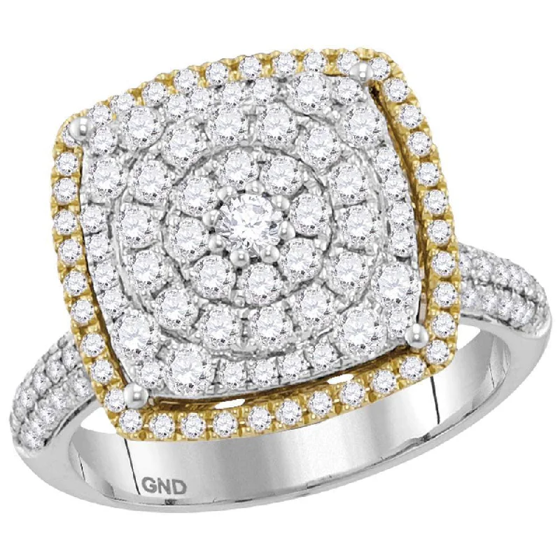 bronze promise ring-14kt Two-tone Gold Womens Round Diamond Square Cluster Ring 1-3/8 Cttw