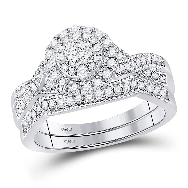 slender birthstone ring-14kt White Gold Princess Diamond Bridal Wedding Ring Band Set 1/2 Cttw