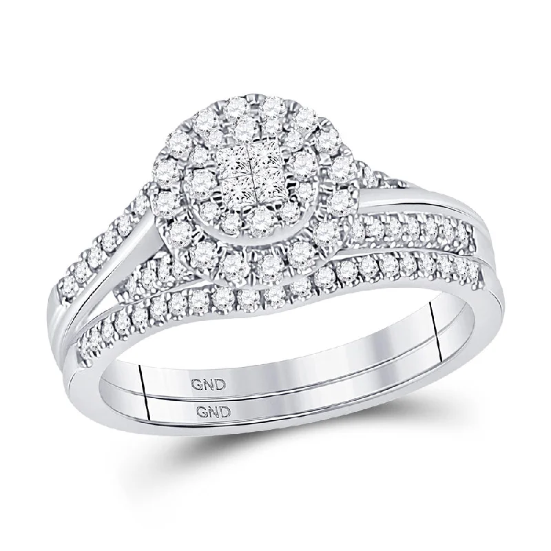 interlocked love ring-14kt White Gold Princess Diamond Bridal Wedding Ring Band Set 1/2 Cttw