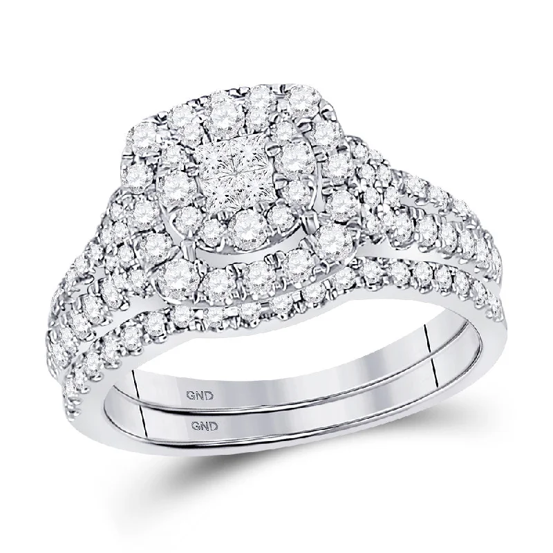 chiseled gemstone ring-14kt White Gold Princess Diamond Bridal Wedding Ring Band Set 1 Cttw