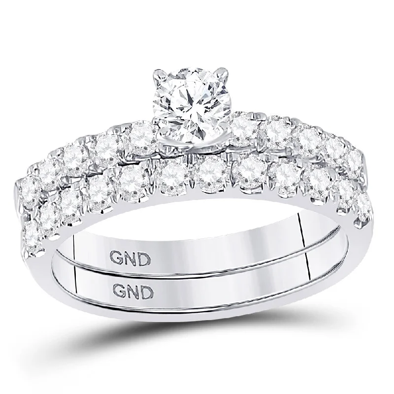 tech sleek ring-14kt White Gold Round Diamond Bridal Wedding Ring Band Set 1 Cttw