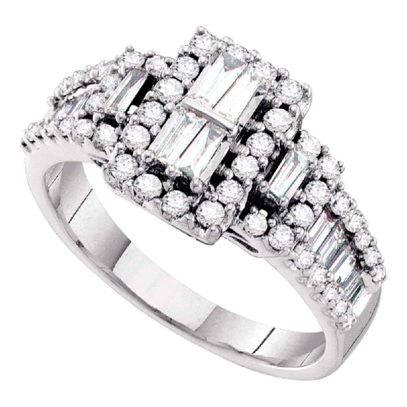 silver coil ring-14kt White Gold Womens Baguette Diamond Rectangle Frame Cluster Ring 1 Cttw