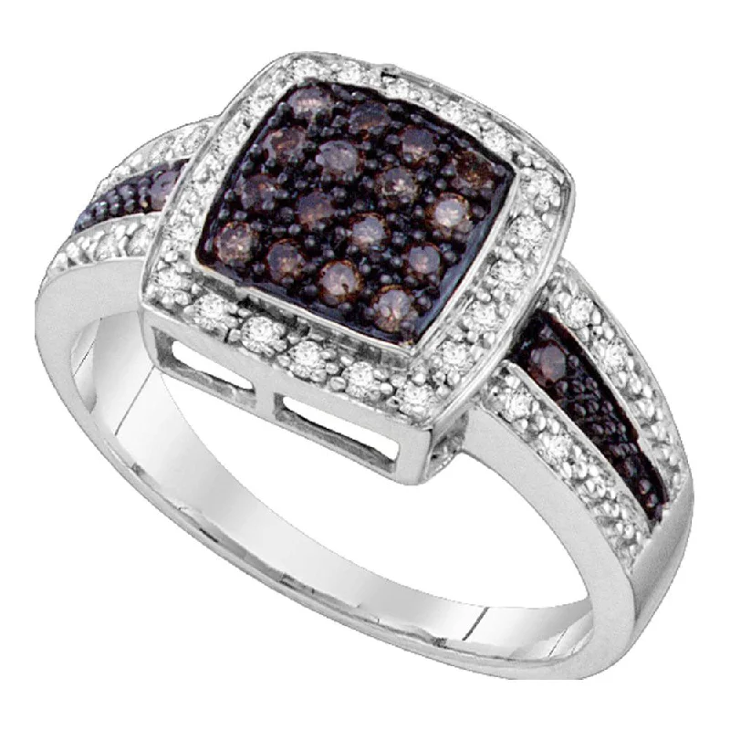 tech gemstone ring-14kt White Gold Womens Round Brown Diamond Cluster Ring 1/2 Cttw - Size 10