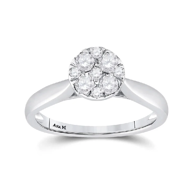 tech-inspired rivet ring-14kt White Gold Womens Round Diamond Cluster Ring 1/2 Cttw