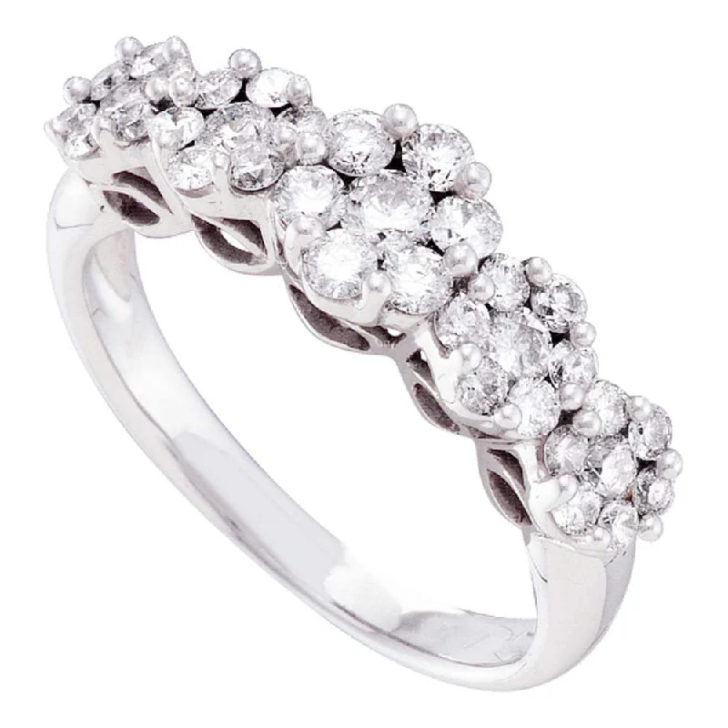 interlocked gold ring-14kt White Gold Womens Round Diamond Five Flower Cluster Ring 1 Cttw