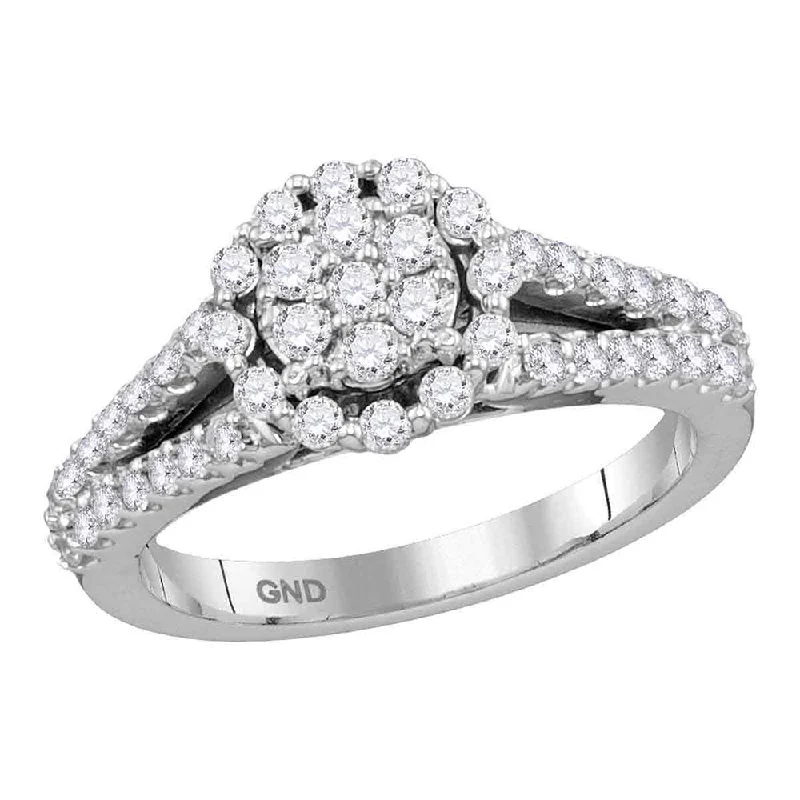 drifter chic ring-14kt White Gold Womens Round Diamond Flower Cluster Split-shank Ring 3/4 Cttw