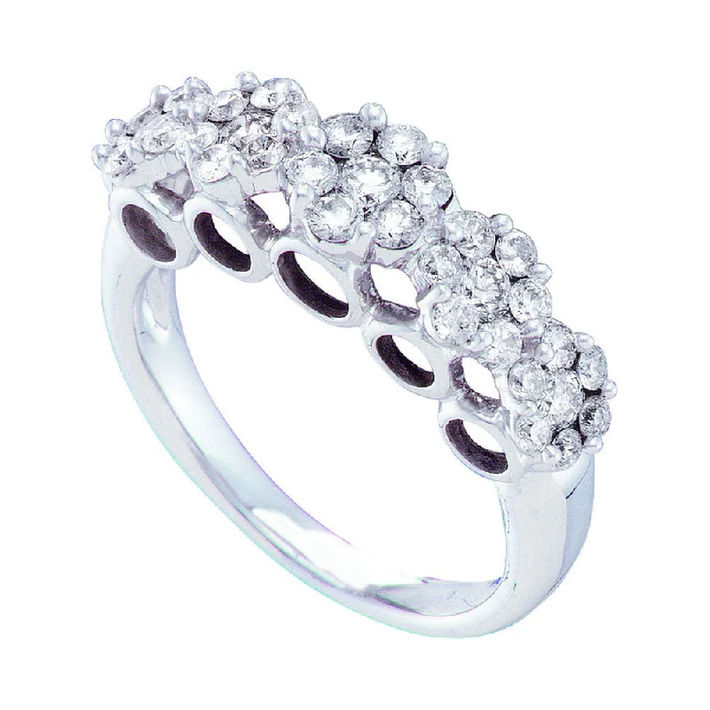 sturdy gemstone ring-14kt White Gold Womens Round Diamond Multi Flower Cluster Ring 1-1/2 Cttw