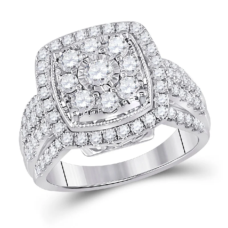 adaptable infinity ring-14kt White Gold Womens Round Diamond Right Hand Cluster Cushion Ring 1-1/2 Cttw