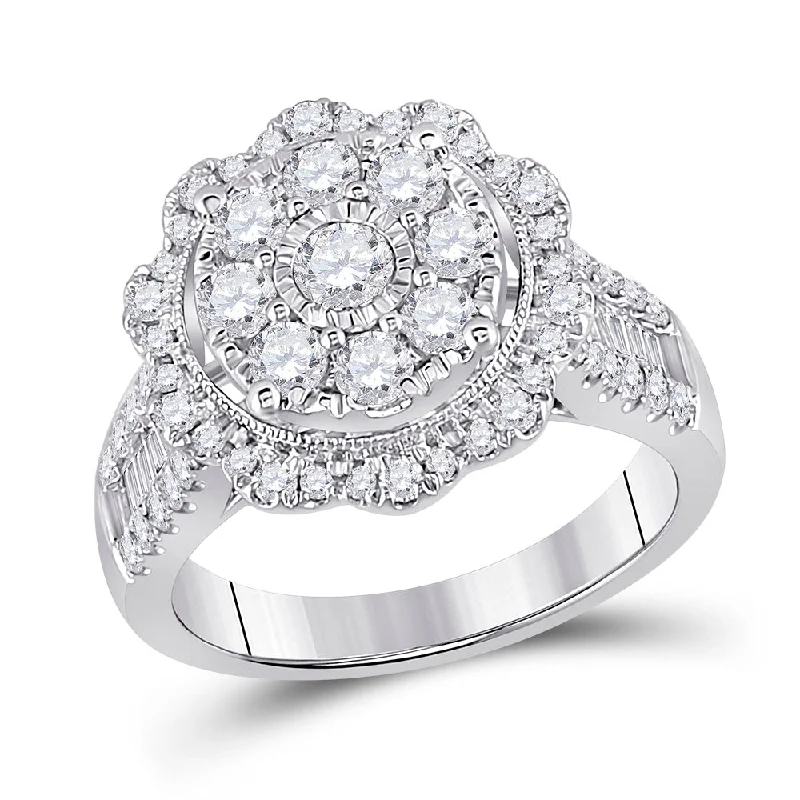 astral star ring-14kt White Gold Womens Round Diamond Right Hand Cluster Ring 1-5/8 Cttw