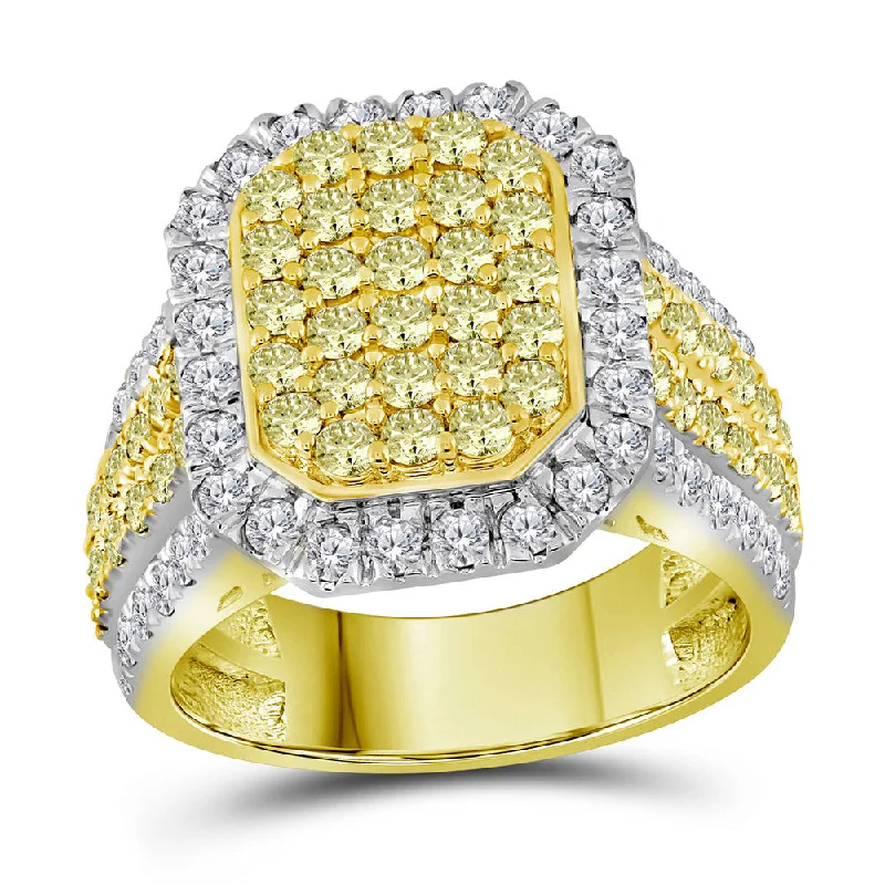 adaptable gold ring-14kt Yellow Gold Womens Round Canary Yellow Diamond Rectangle Cluster Ring 2-1/3 Cttw