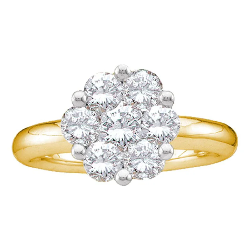 distressed gold ring-14kt Yellow Gold Womens Round Diamond Flower Cluster Ring 1 Cttw