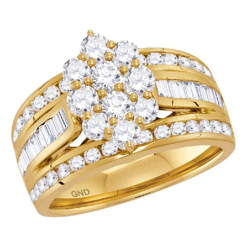 ripple-shaped ring-14kt Yellow Gold Womens Round Diamond Right Hand Cluster Ring 2 Cttw