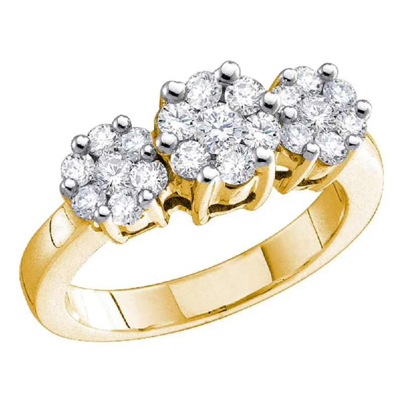 drifter stacking ring-14kt Yellow Gold Womens Round Diamond Triple Cluster Ring 2 Cttw