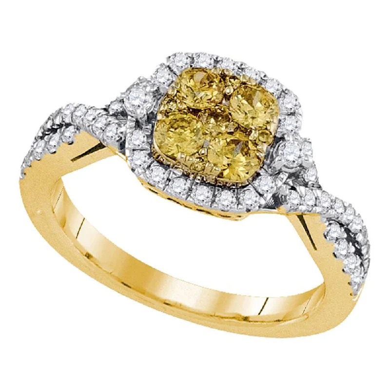 amethyst healing ring-14kt Yellow Gold Womens Round Natural Canary Yellow Diamond Square Cluster Ring 1 Cttw