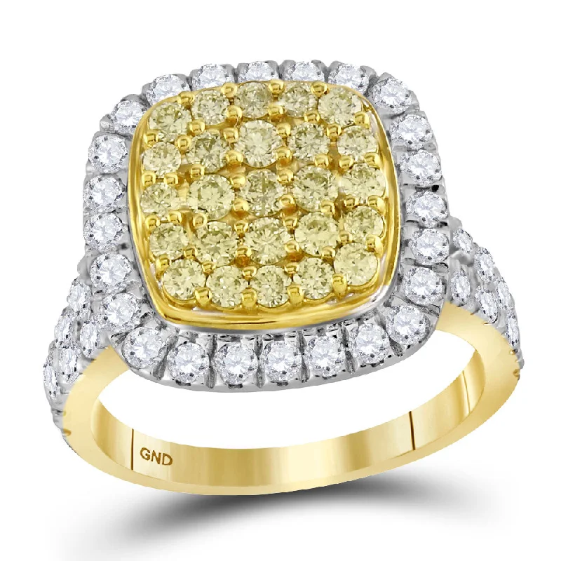 raw silver ring-14kt Yellow Gold Womens Round Natural Yellow Diamond Cluster Ring 1-3/4 Cttw