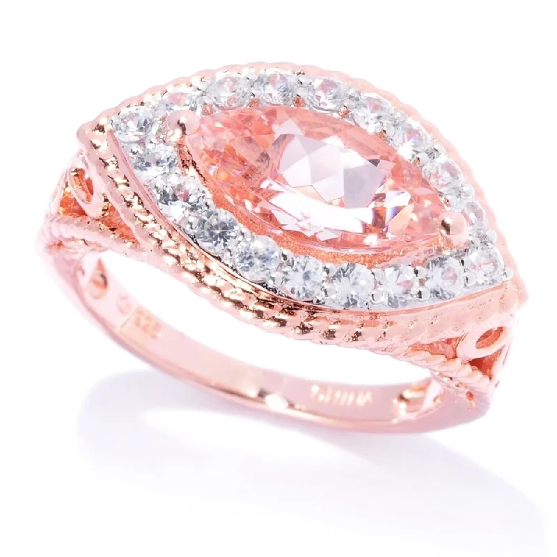 retro pearl ring-18K Rose Gold over Silver 2.41ct Morganite Ring 0.81"L - Pink