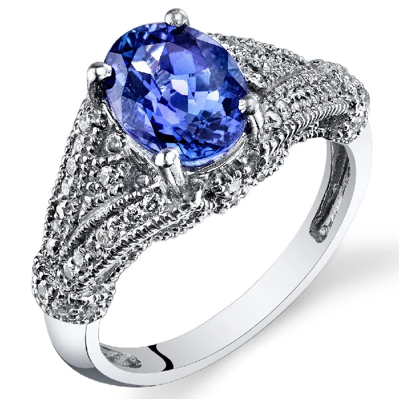 rose gold interlocked ring-2.07 ct Tanzanite Oval and Diamond Ring in 14k White Gold