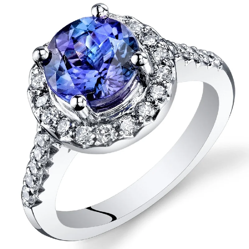 pearl interlocked ring-2.56 ct Tanzanite Round and Diamond Ring in 14k White Gold