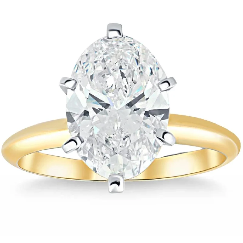 chiseled silver ring-3.13Ct Oval Certified Diamond 14k Gold Solitaire Engagement Ring Lab Grown