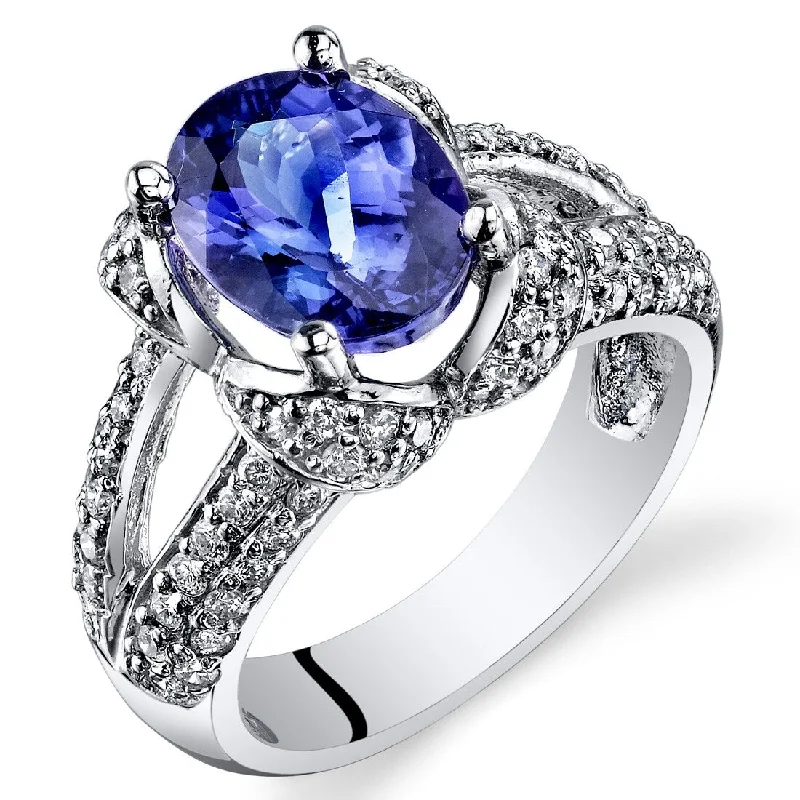 adaptable friendship ring-3.26 ct Tanzanite Oval and Diamond Ring in 14k White Gold