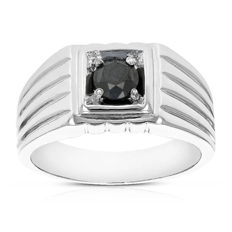 twist shank ring-3/4 cttw Men's Black Diamond Engagement Ring Solitaire .925 Sterling Silver