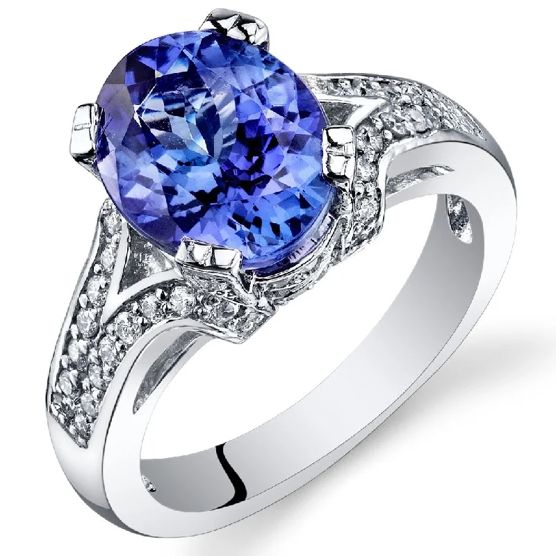 gothic topaz ring-3.89 ct Tanzanite Oval and Diamond Ring in 14k White Gold