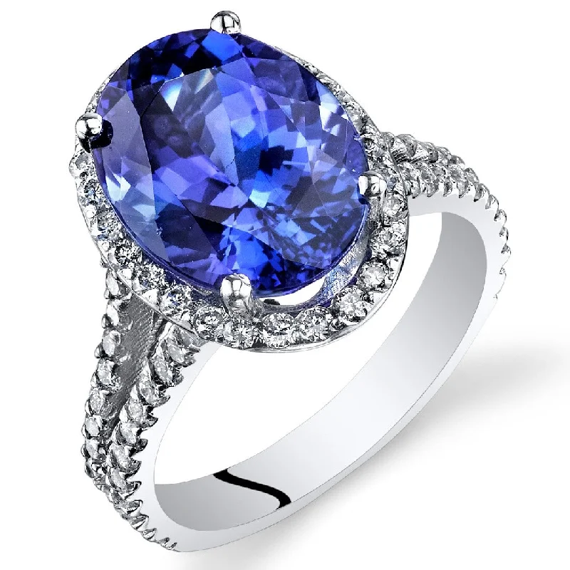 distressed gold ring-5.64 ct Tanzanite Oval and Diamond Ring in 14k White Gold