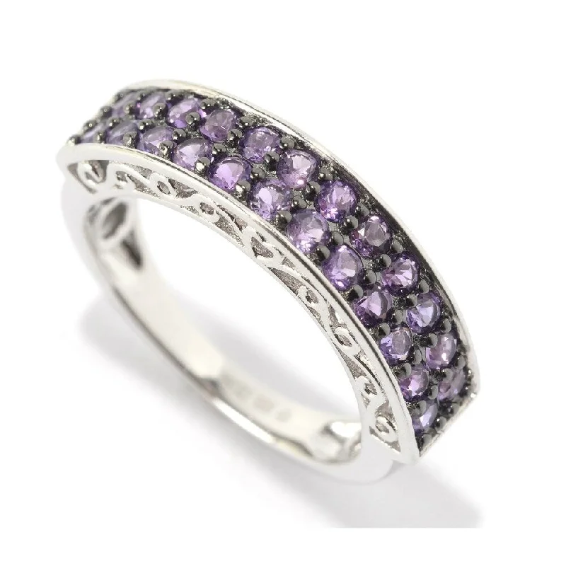 sculpted silver band ring-925 Sterling Silver African Amethyst Ring