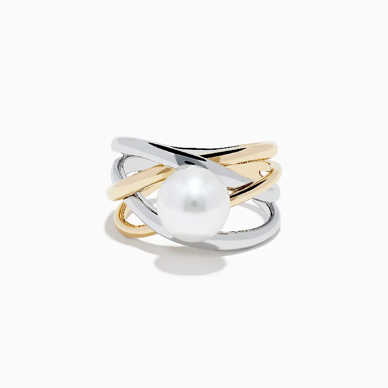 extravagant statement ring-925 Sterling Silver and 14K Yellow Gold Fresh Water Pearl Ring