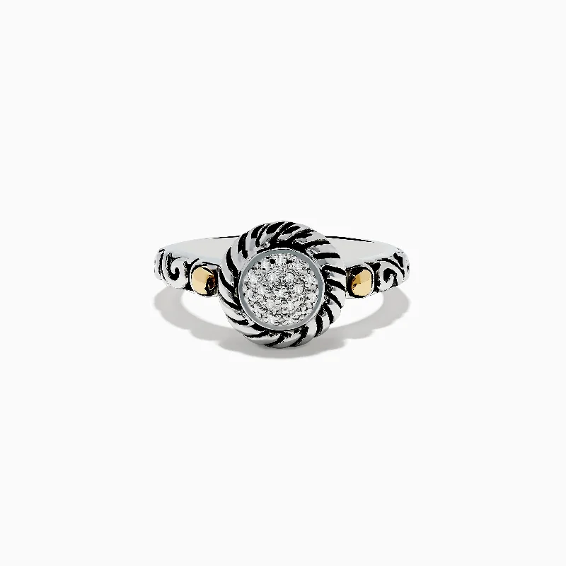 extravagant silver ring-925 Sterling Silver and 18K Yellow Gold Diamond Ring