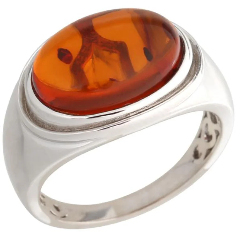 sturdy silver ring-925 Sterling Silver Baltic Amber Gemstone Solitaire Ring