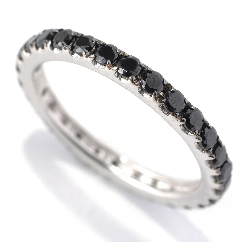 raw sapphire ring-925 Sterling Silver Black Spinel and White Natural Zircon Gemstone Eternity Band Ring