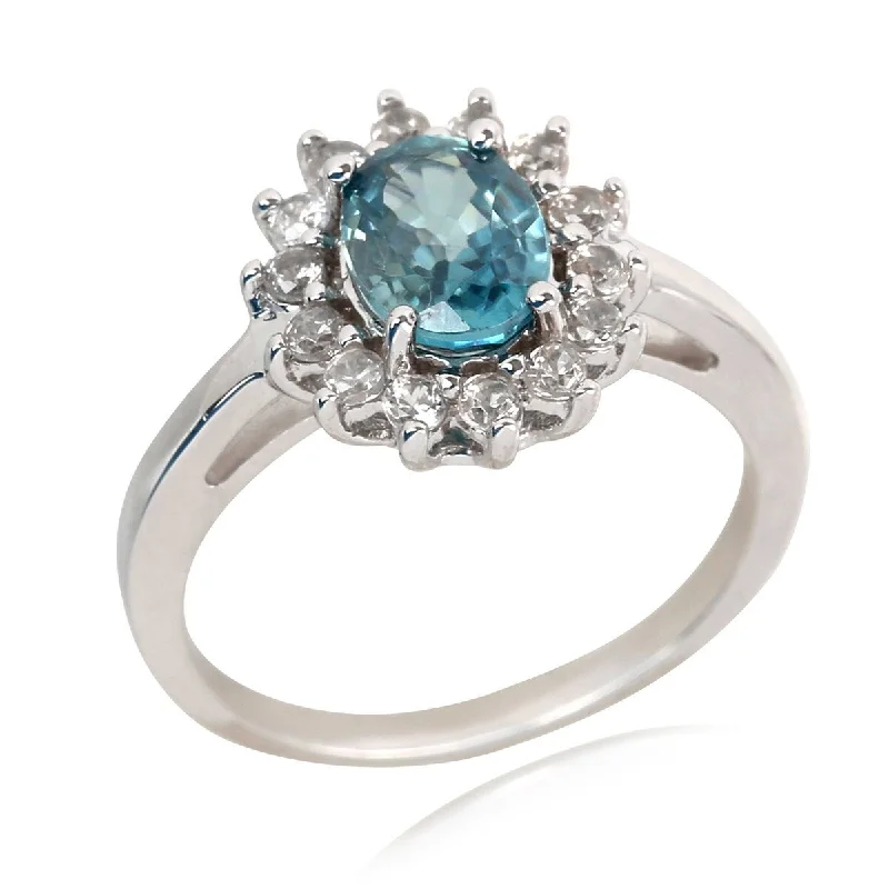 adaptable birthstone ring-925 Sterling Silver Blue Zircon and White Natural Zircon Ring