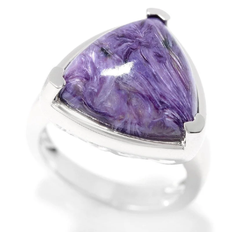 retro aquamarine ring-925 Sterling Silver Charoite Solitaire Ring