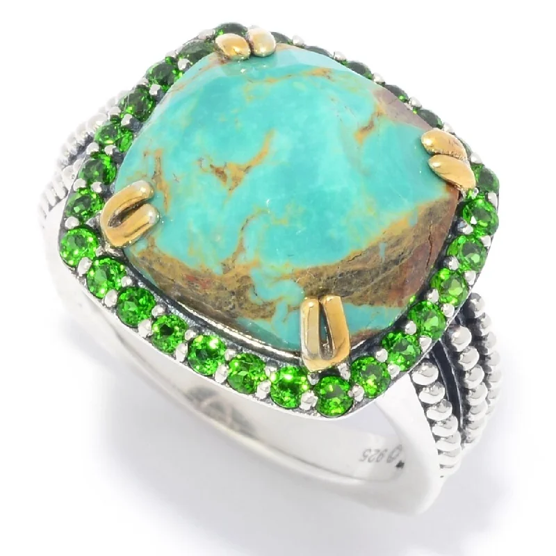 retro pearl ring-925 Sterling Silver Chrome Diopside and Tyrone Turquoise Ring