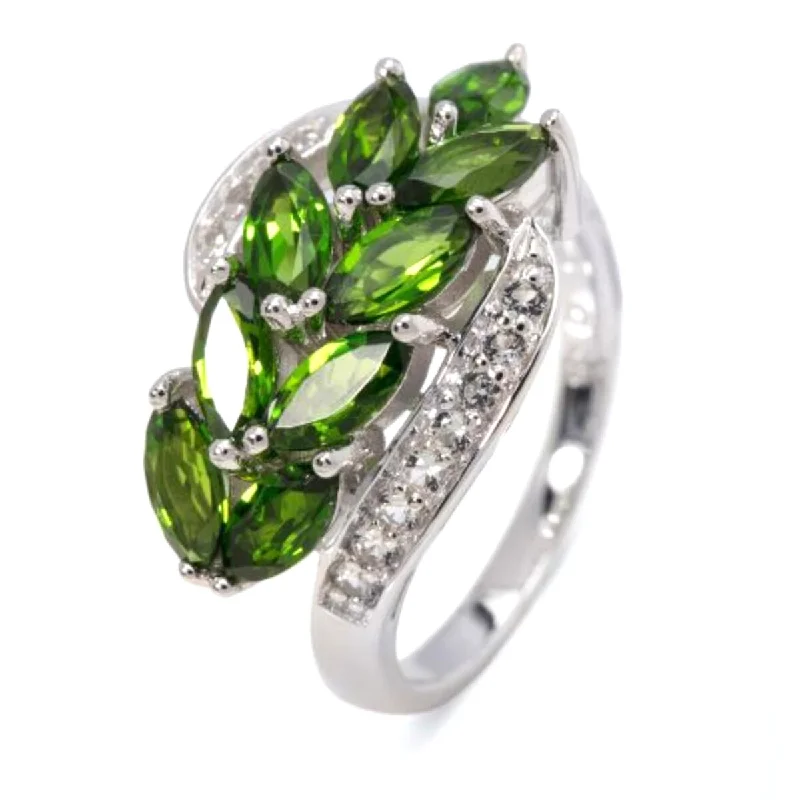 sapphire stone ring-925 Sterling Silver Chrome Diopside and White Topaz Ring