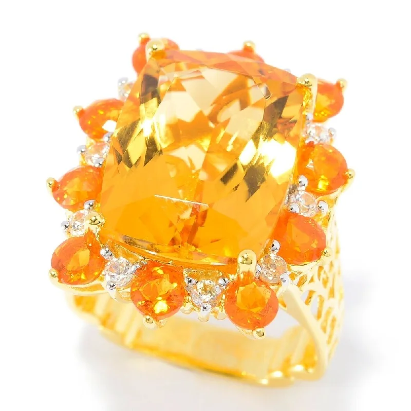 faceted gemstone ring-925 Sterling Silver Citrine,Fire Opal,White Natural Zircon Ring Size - 6