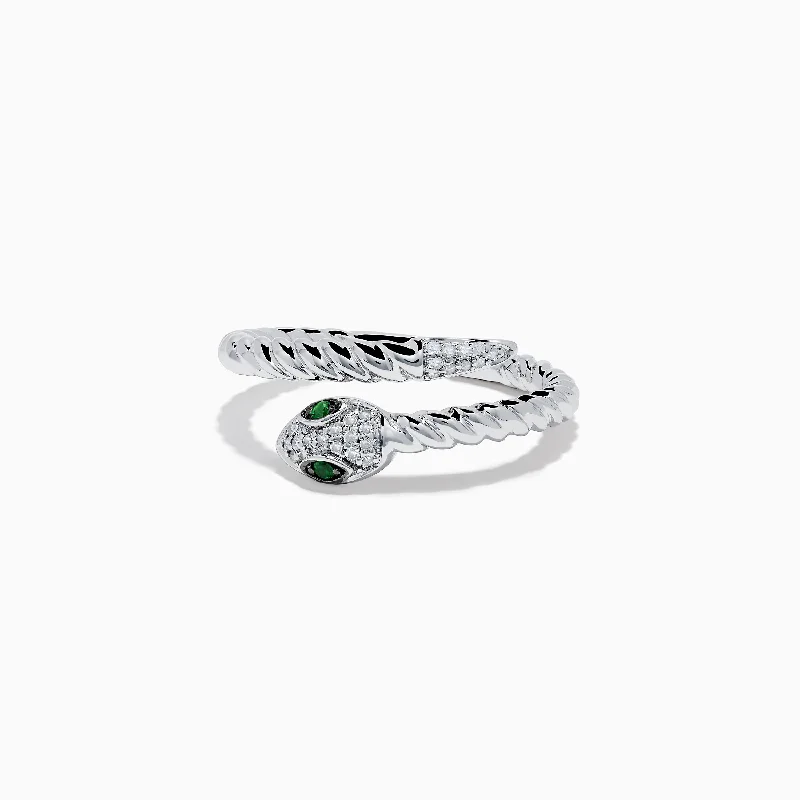 morganite promise ring-925 Sterling Silver Diamond and Tsavorite Snake Ring